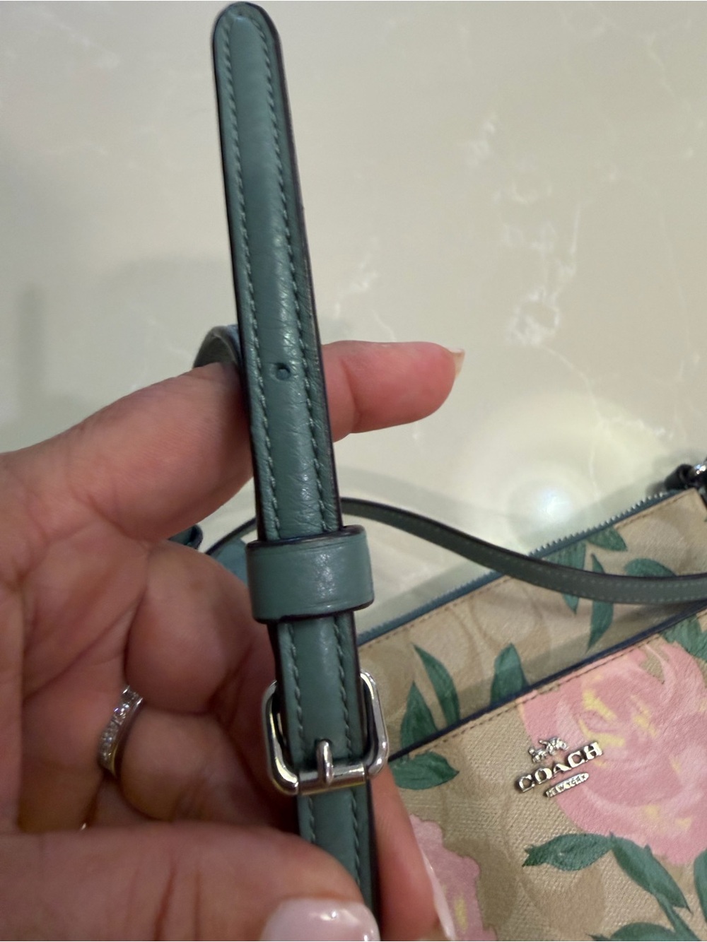 Coach Rose Floral Print Crossbody Bag in Tan and Pink - Picture 7 of 12